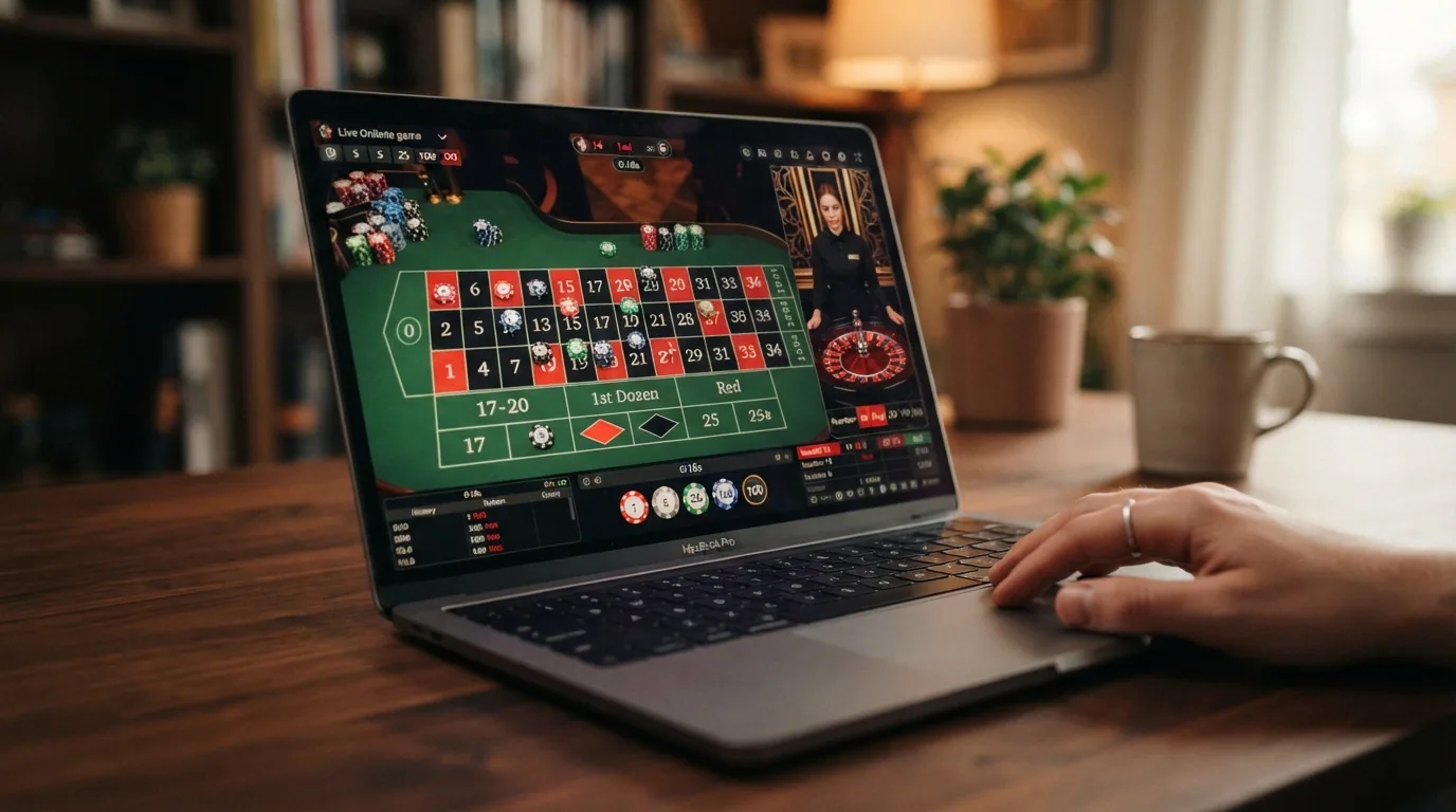 Mesa de ruleta en vivo con fichas de distintos valores y el límite de apuesta visible en la esquina superior de la interfaz