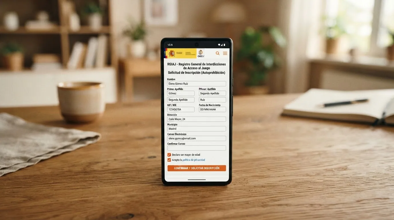 Formulario digital de inscripcion en el registro de autoprohibicion con el logotipo de la DGOJ