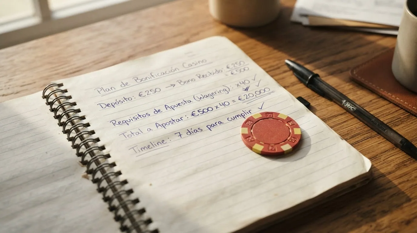 Captura de los términos y condiciones de un bono de bienvenida que muestra el porcentaje de igualación y el requisito de apuesta (wagering)