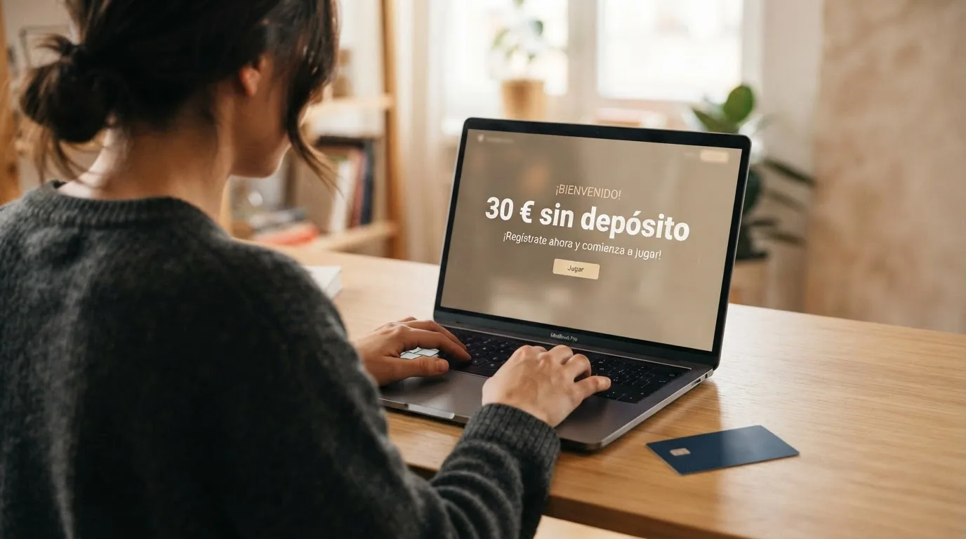 Una notificación de bono activado en la pantalla de un móvil, con el texto «30 € sin depósito» destacado