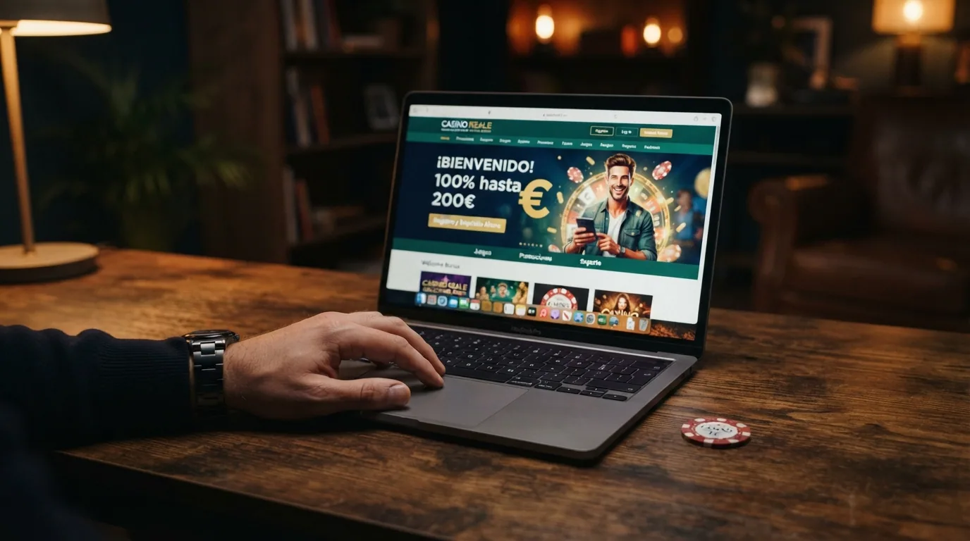 Captura del apartado de promociones de un casino online con un bono de bienvenida del 100 % y el logo de Paysafecard entre los métodos de pago aceptados