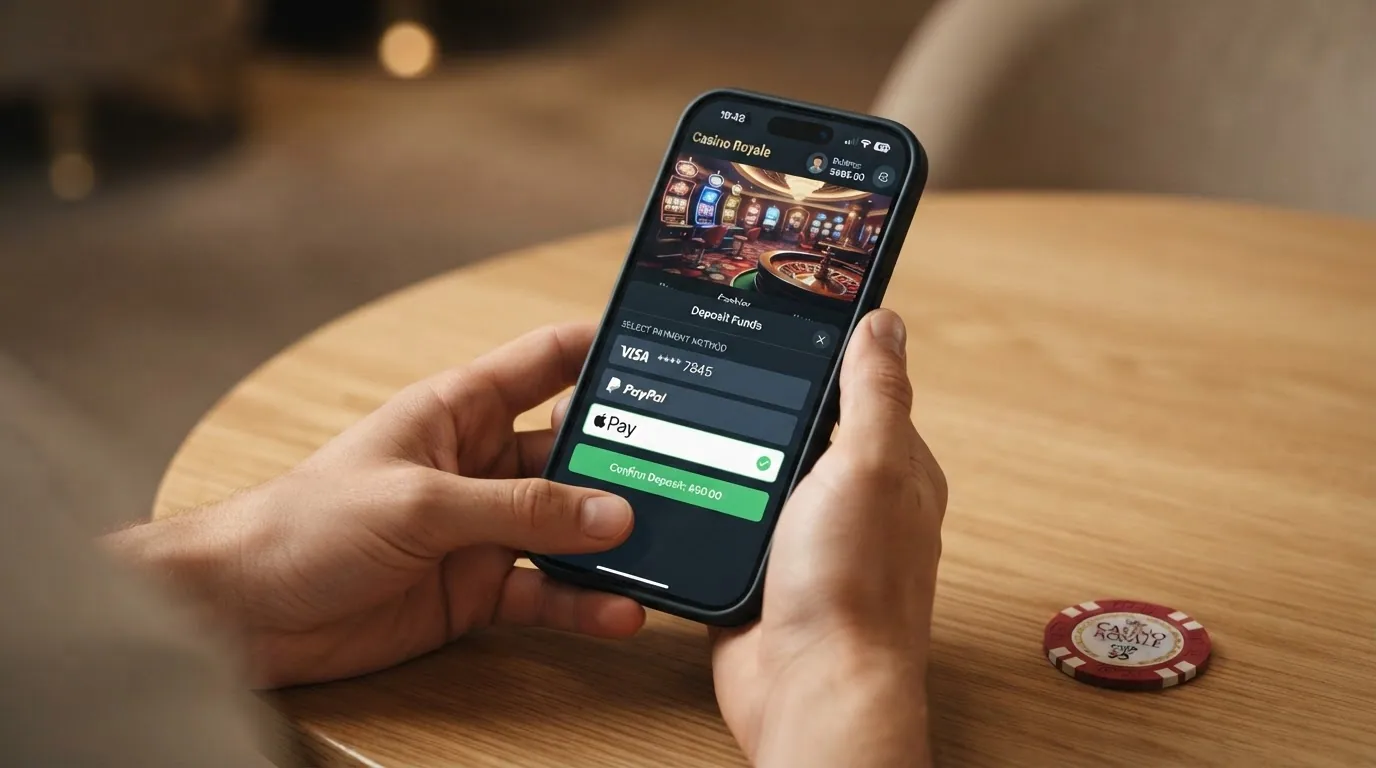 Teléfono móvil mostrando un casino online en el navegador con el logo de Klarna visible entre los métodos de pago
