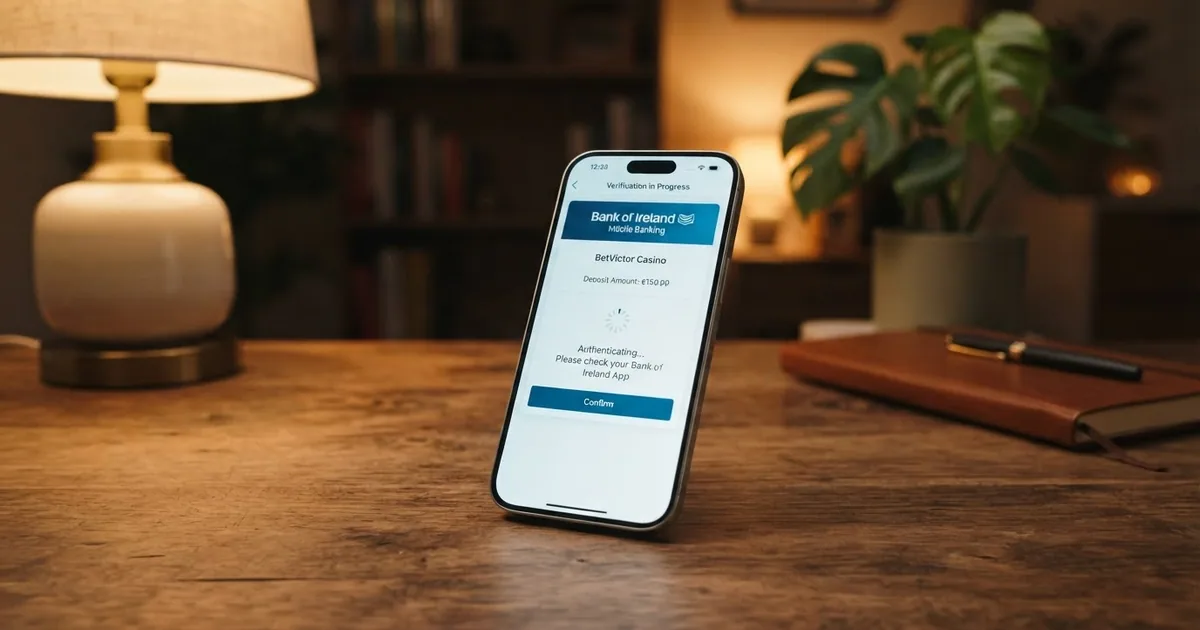 Pantalla de un móvil mostrando la pantalla de verificación bancaria de Trustly durante un depósito en un casino online, con el logo de un banco español visible