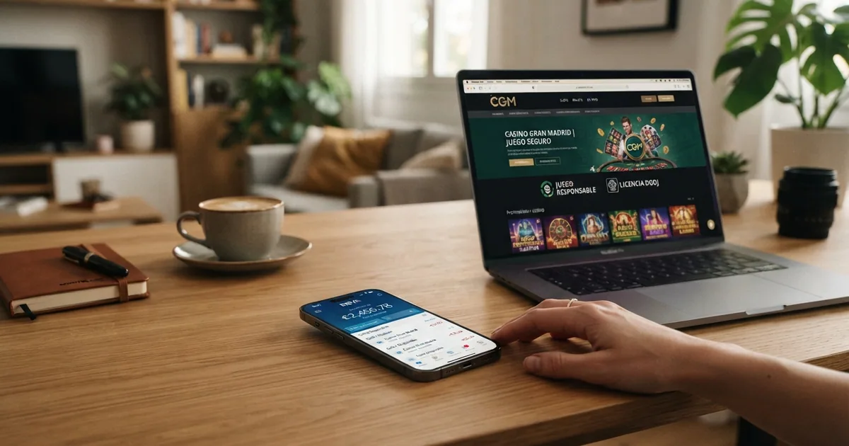 Pantalla de la aplicacion de Revolut mostrando el saldo en euros junto a la interfaz de un casino online con licencia DGOJ en una pantalla de ordenador