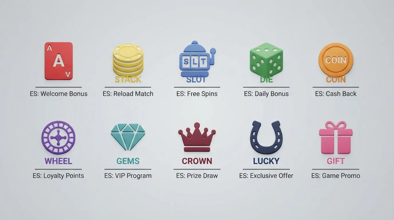Una cuadrícula con los logotipos de diez casinos online ordenados en dos filas de cinco, cada uno con una pequeña etiqueta que indica su bono de bienvenida