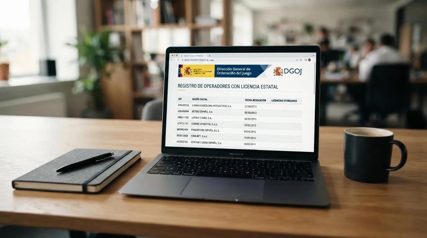 Captura parcial del listado público de operadores con licencia en el sitio web ordenacionjuego.es, con varios nombres de operadores y fechas de resolución visibles