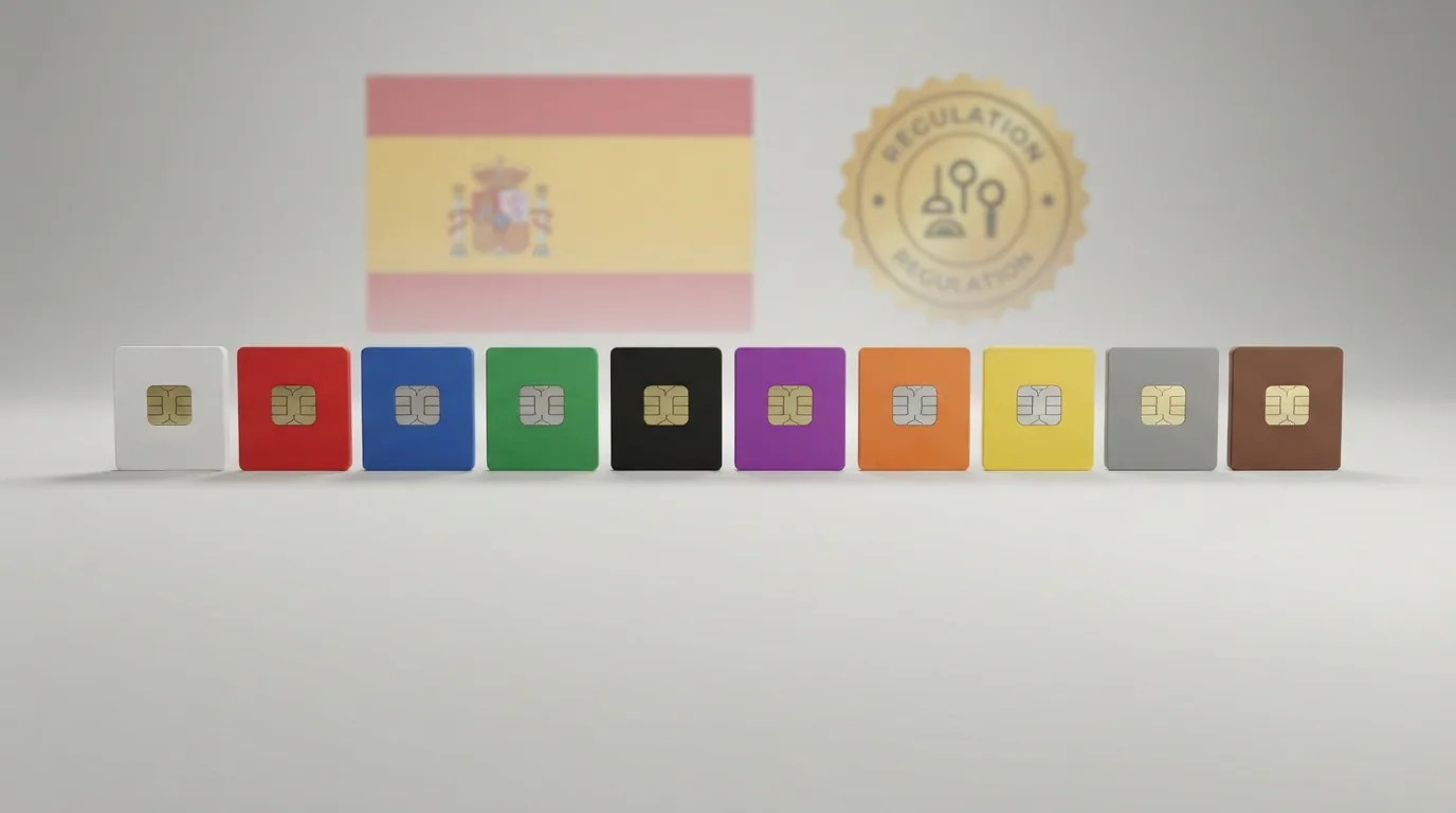 Una mesa de comparativa con diez fichas de casino alineadas, cada una con el logo del operador, la bandera de España y un sello de licencia DGOJ visible
