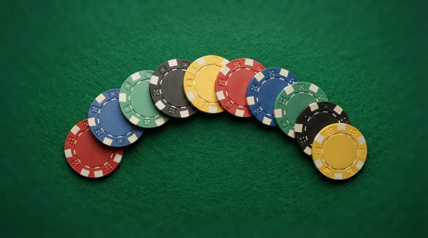 Diez tarjetas con los logotipos de los casinos destacados ordenadas en abanico sobre un fondo de fieltro verde