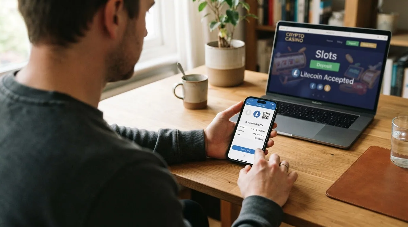 Pantalla de un monedero Litecoin mostrando una transacción de depósito hacia una dirección de casino online