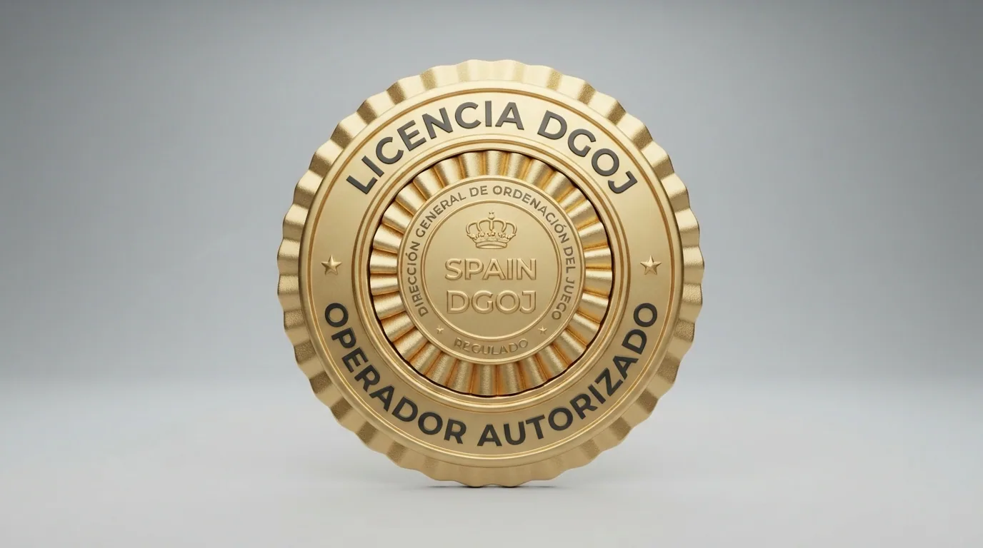 Captura parcial del registro público de operadores de la DGOJ (ordenacionjuego.es) o representación del sello de licencia DGOJ junto al dominio .es