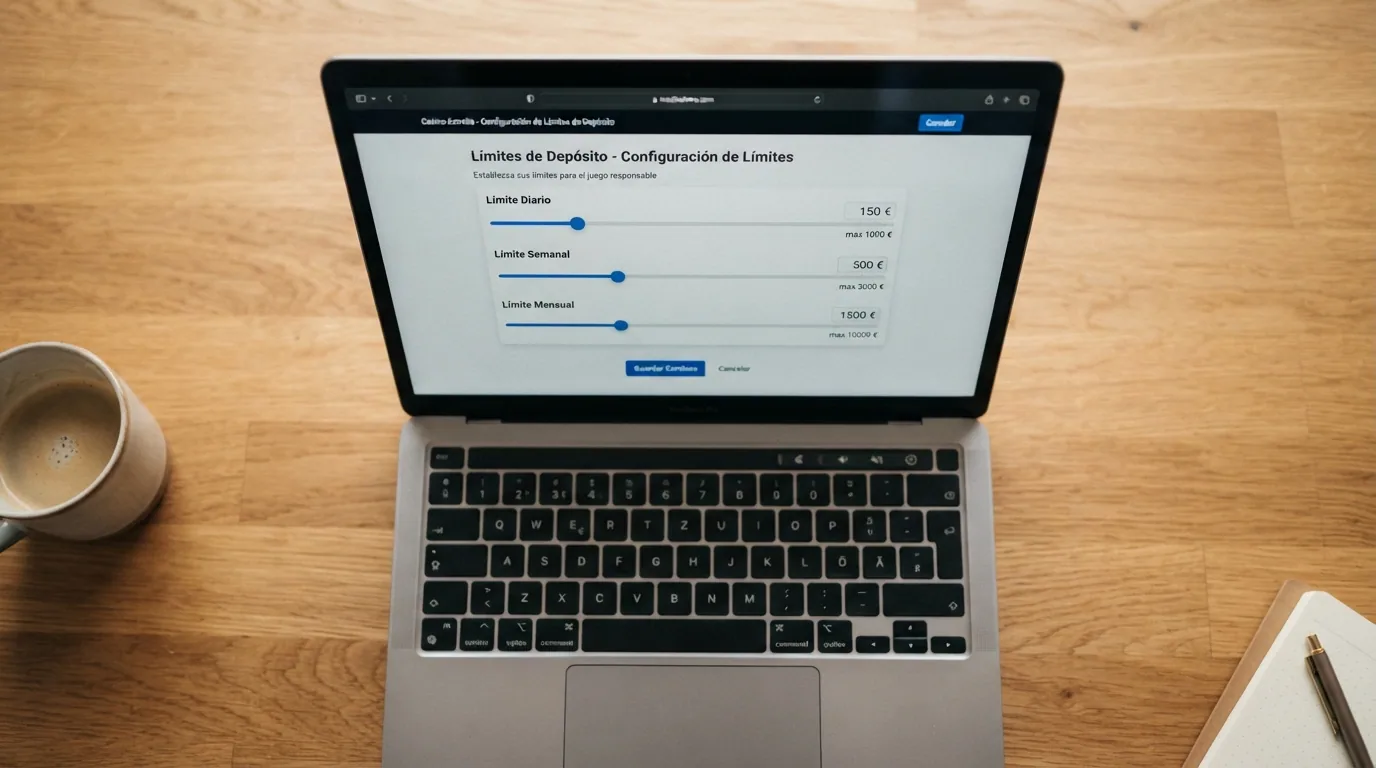 La pantalla de configuración de límites de depósito de un casino online, con un deslizador que muestra las opciones de límite diario, semanal y mensual