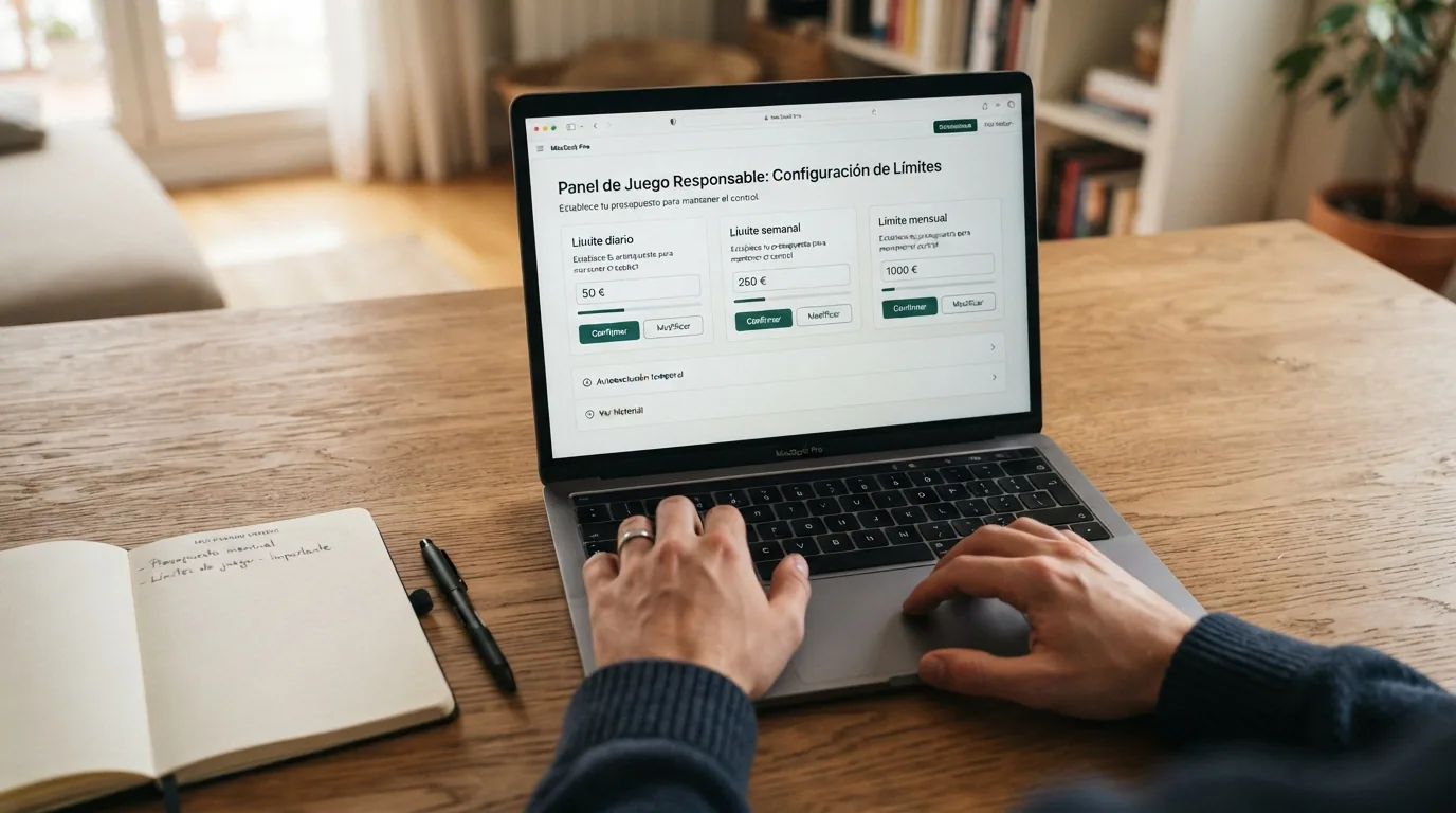 Panel de control de límites de depósito en un casino online con los campos de límite diario, semanal y mensual visibles