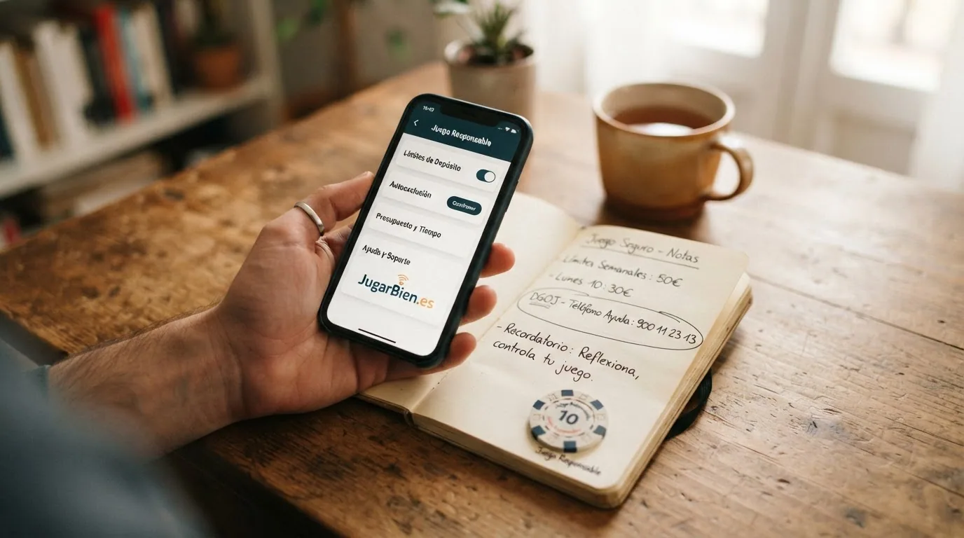 Tarjeta con los teléfonos y recursos de ayuda al juego responsable disponibles en España