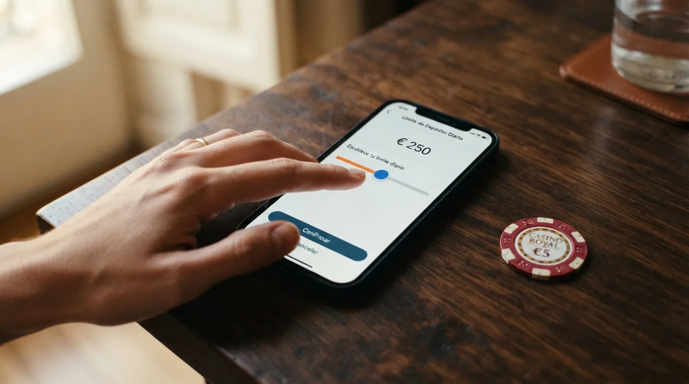 Panel de configuración de límites de depósito en un casino online con las opciones de límite diario, semanal y mensual visibles