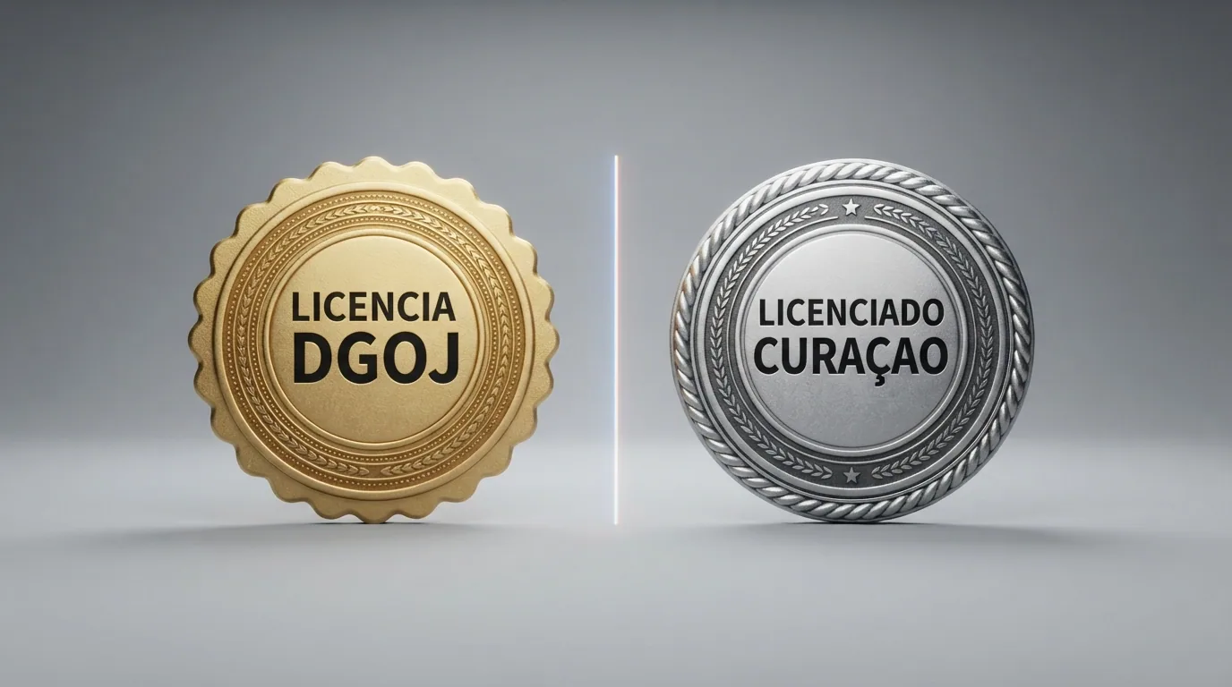 El sello de la DGOJ junto a una licencia de Curaçao, separados por una línea que representa la frontera regulatoria