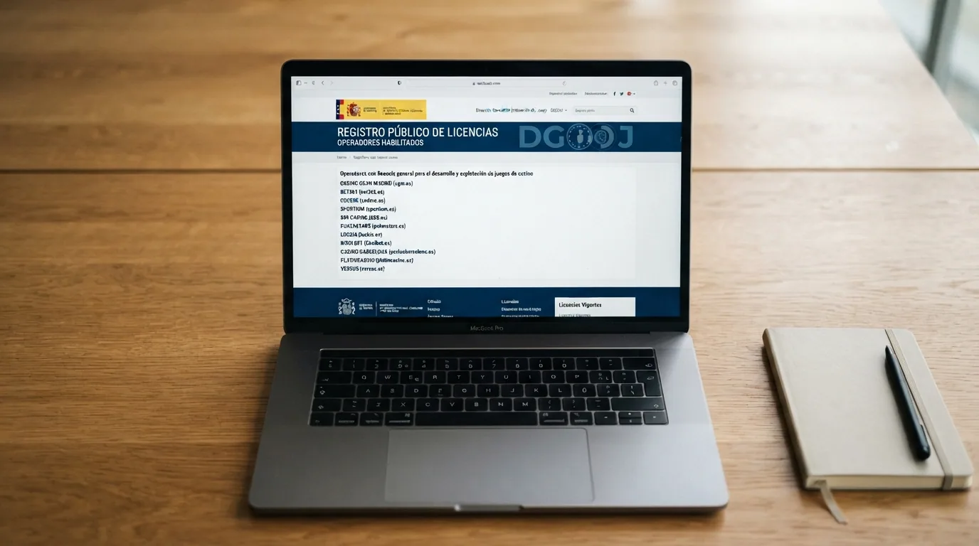 Captura de pantalla del registro público de operadores de la DGOJ (ordenacionjuego.es) mostrando el listado de casinos con licencia en España