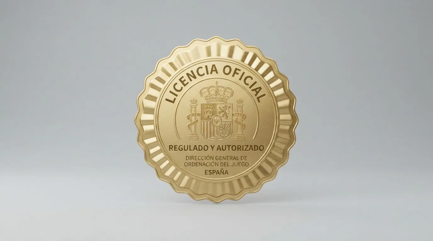 Sello oficial de la Dirección General de Ordenación del Juego junto al dominio .es en el pie de página de un operador autorizado