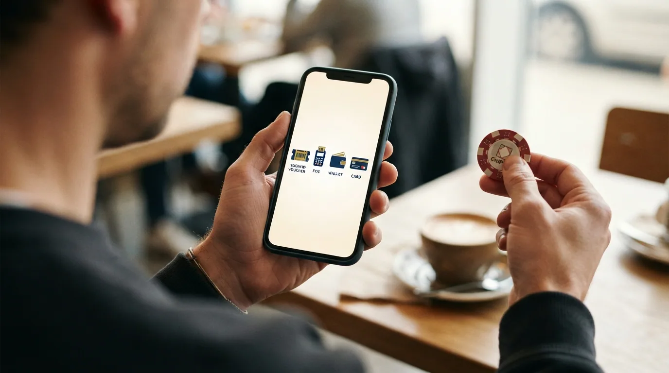 Logotipos de PayPal, Skrill, Apple Pay y una tarjeta bancaria sobre un teléfono móvil