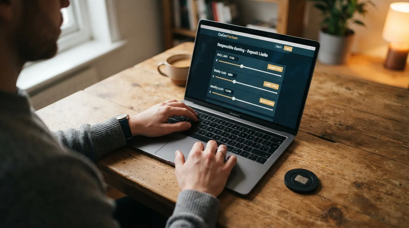 Panel de configuración de límites de depósito diario, semanal y mensual en la sección de juego responsable de un casino online