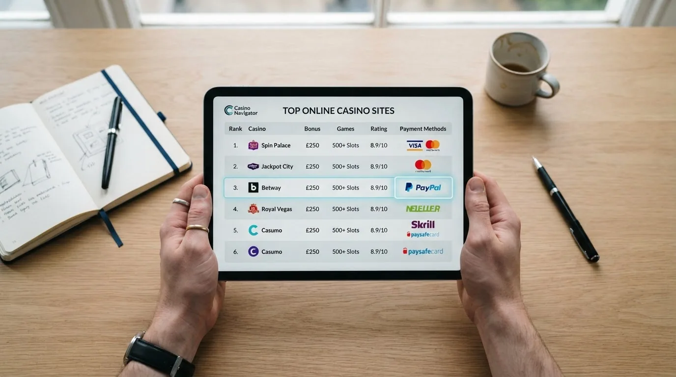 Lista comparativa de casinos online con los logotipos de los operadores y Klarna como método de pago destacado