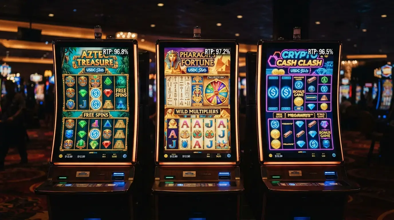 Composición con las pantallas de tres slots destacados — Book of Dead, Starburst y Gonzo's Quest — junto a sus porcentajes de RTP