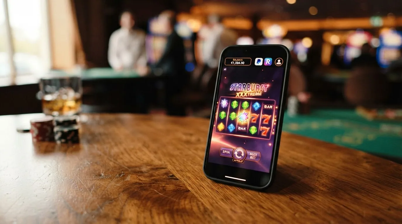Pantalla de un juego de tragaperras online en un casino DGOJ con la barra de saldo visible mostrando fondos depositados por MuchBetter